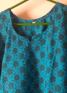 Unused Pure Cotton Block printed Blue Kurti
