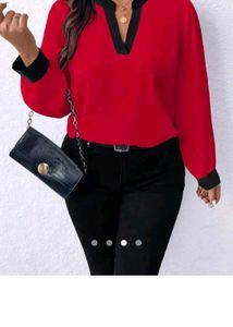 New Chic Red and Black V-Neck Top