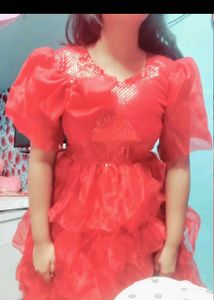Chic Red Tulle Party Dress