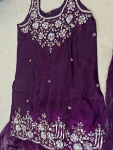 Embroidered Purple Silk sharara