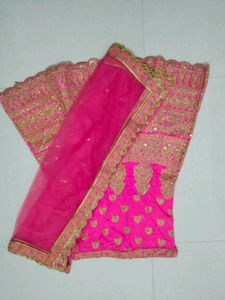 Pink &amp; Gold Embellished Lehenga Skirt