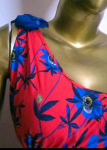 Beautiful Flower Printed Red Dress For Beach Side
