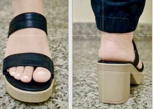 Stylish Black Wedge Sandals 3 inch heel