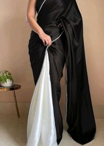 Elegant Black & White Satin Saree