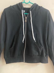 Cropped Black Zip-Up Hoodie