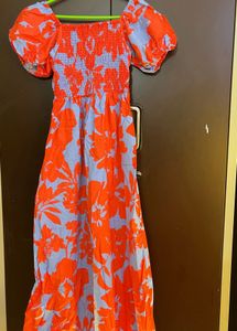 Vibrant Floral Puff Sleeve Midi Dress