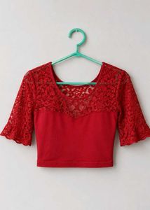 Charming Red Lace Sleeve Blouse