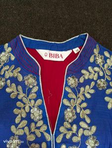 BIBA Royal Blue &amp; Magenta Embroidered Kurti