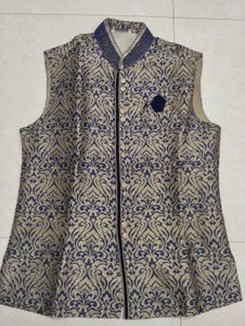 Men's Royal Blue Kurta with Embroidered Jacket