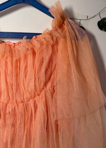Peach Off-Shoulder Ruffled Tulle Top