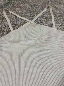 White Striped Crop Top