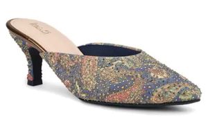 Sparkling Pointed Navy Toe Mules