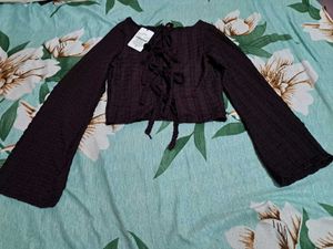Shein Burgundy Tie-Front Knit Top
