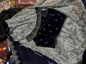 Elegant  Navy blue and grey lehenga choli