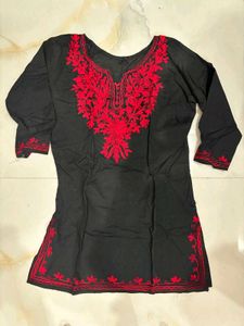 Black Kurta with Red Embroidery