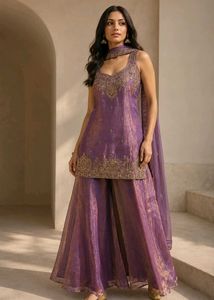 Elegant Purple Kurta Set with Sharara
