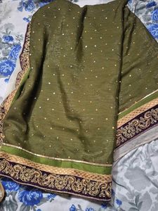 Beautiful Olive Green Embellished Saree