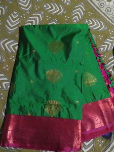Vibrant Bottle Green Silk Saree with Gold Motifs