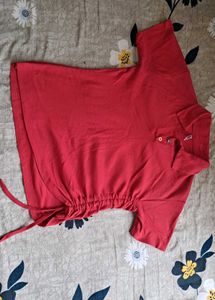 Chic Red Drawstring T-Shirt