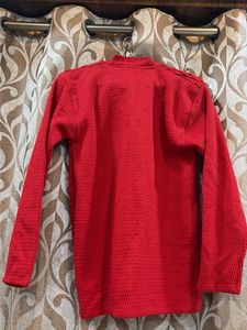 Chic Red Textured Knit Cardigan