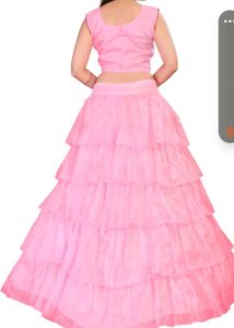 pink flared lehenga with blouse and dupatta