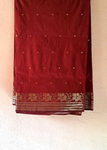 😍Red Saree with Gold Border