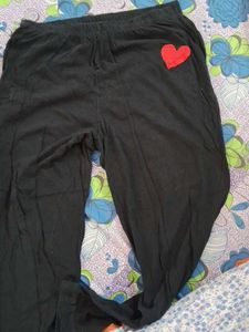 Comfy Black Pants with Red Heart Detail