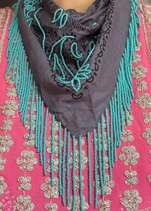 Hand Beaded fringe bandana/neklace