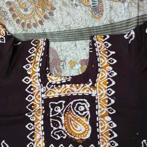 Beautiful Brown Kurta with Yellow Dupatta