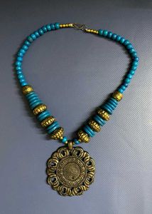 Boho Blue Beaded Necklace with Pendant