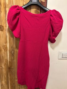 Vibrant Pink Puff Sleeve Wrap Dress