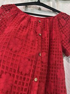 Chic Red Lace Off-Shoulder Top