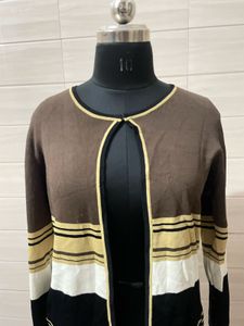 korean style imported Striped Open Front Cardigan