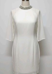 Elegant White Embellished Neckline Dress