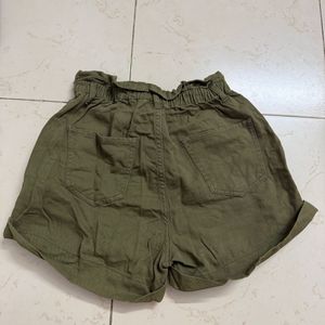 Olive Paperbag Waist Shorts