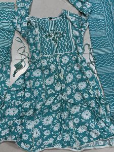 Teal Floral Print Kurta Set