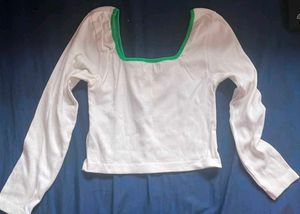 White Square Neck Long Sleeve Top