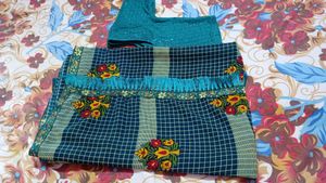 Blue Floral Print Saree with Blouse