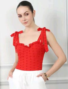 Shein Chic Red Eyelet Tie-Strap Crop Top