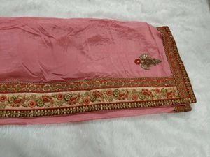 Elegant Pink Embroidered Silk Saree