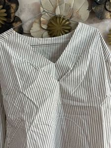 Pinstripe V-Neck Long Sleeve Top