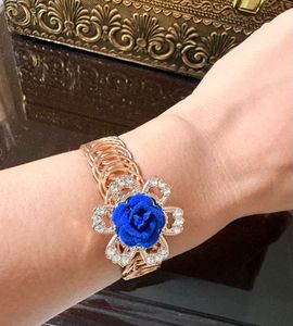 Elegant Blue Rose &amp; Crystal Bracelet