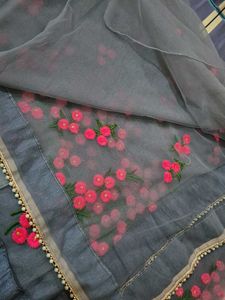 Grey Embroidered saree
