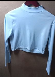 Light Blue Mock Neck Crop Top