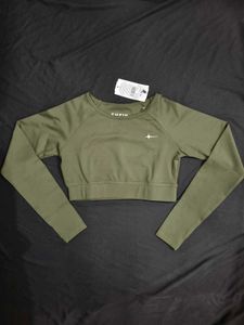 Olive Green Long Sleeve Crop Top
