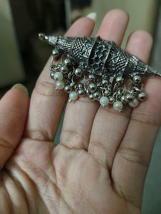 Boho Oxidized Silver Ring with Pearls