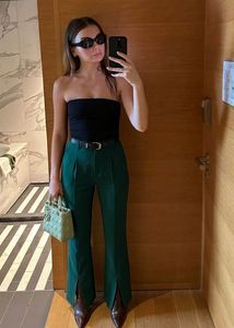 Chic Green Split Flare Pants