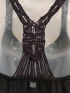 Chic Black V-Neck Dress with Crochet Straps