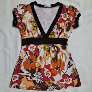 Y2k Vintage 2000s Retro Floral V-Neck Babydoll Top