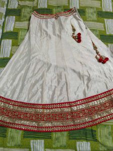 Elegant Embroidered Cream &amp; Red Lehenga Choli